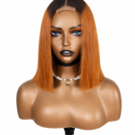 Golen Hair 10 Inch Short Human Hair Wig – Vietnamese Bone Straight T2/350 Color 2×6 Lace Bob Wig, Glueless Human Hair Bob Wig