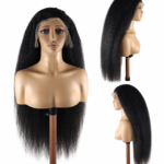 Kinky Straight Human Hair Wig 13x4 Lace Front 20 Inch 350 Density by Golen Hair – Natural Black Virgin Kinky Straight Hair Extensions