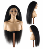 Kinky Straight Human Hair Wig 13x4 Lace Front 20 Inch 350 Density by Golen Hair – Natural Black Virgin Kinky Straight Hair Extensions